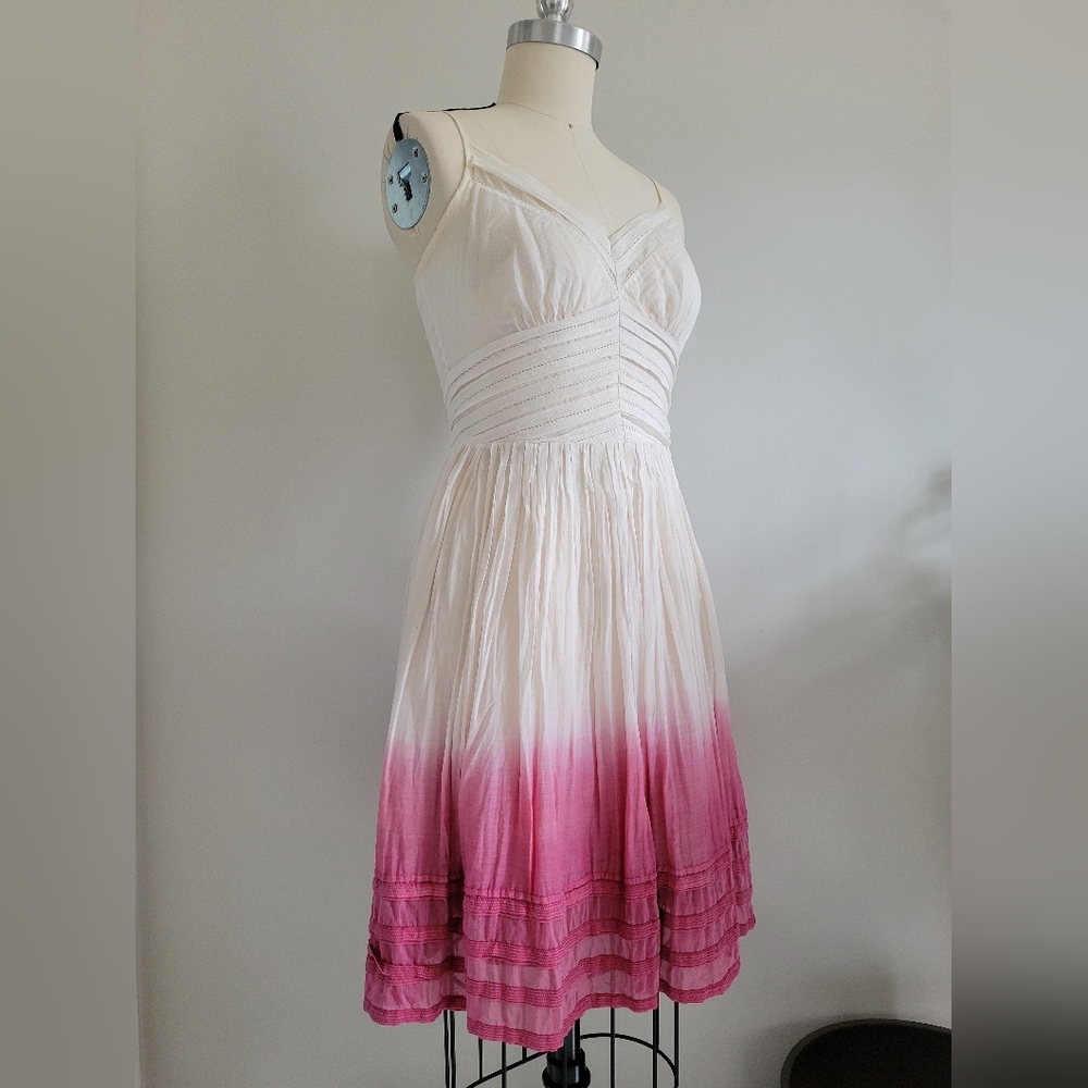 Silk and cotton dress in off white with pink ombre dye at hem
